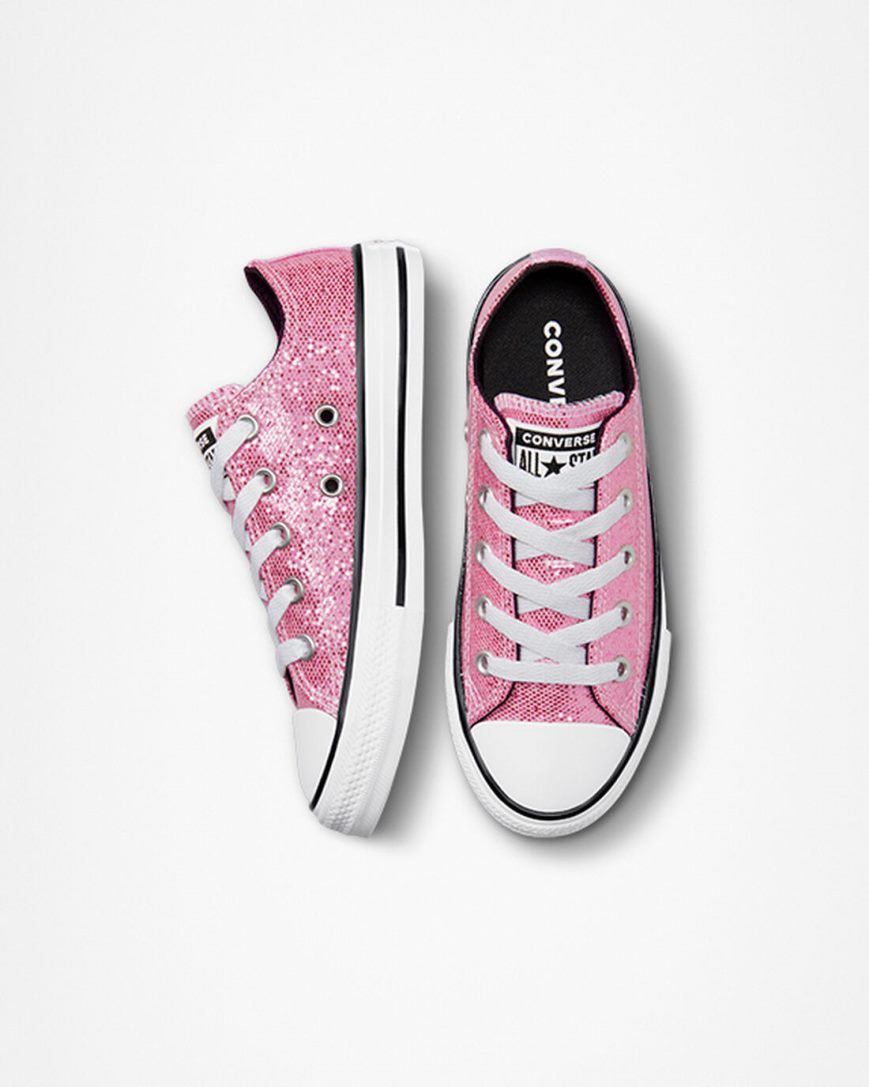 Girls' Converse Chuck Taylor All Star Glitter Low Top Shoes Pink / Black | AU 9103EG